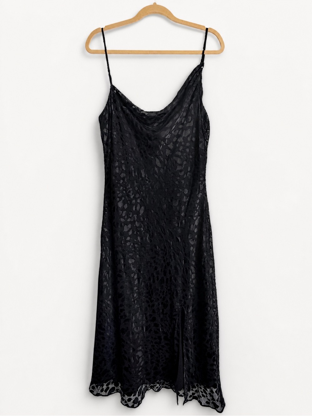 Good American Black Leopard Burnout Midi Dress Cowl Neck Slip Size XL